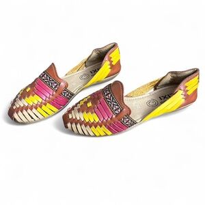 Artisanal Brown and Yellow Geometric Slip-On Loafers huaraches